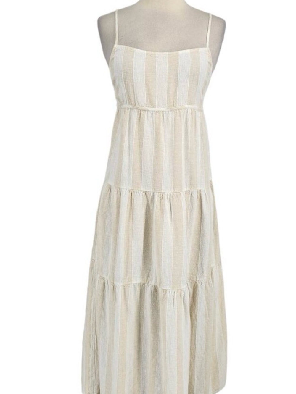 Anthropology Cloth & Stone Women’s Cream Striped Tiered Linen blend Maxi Dress